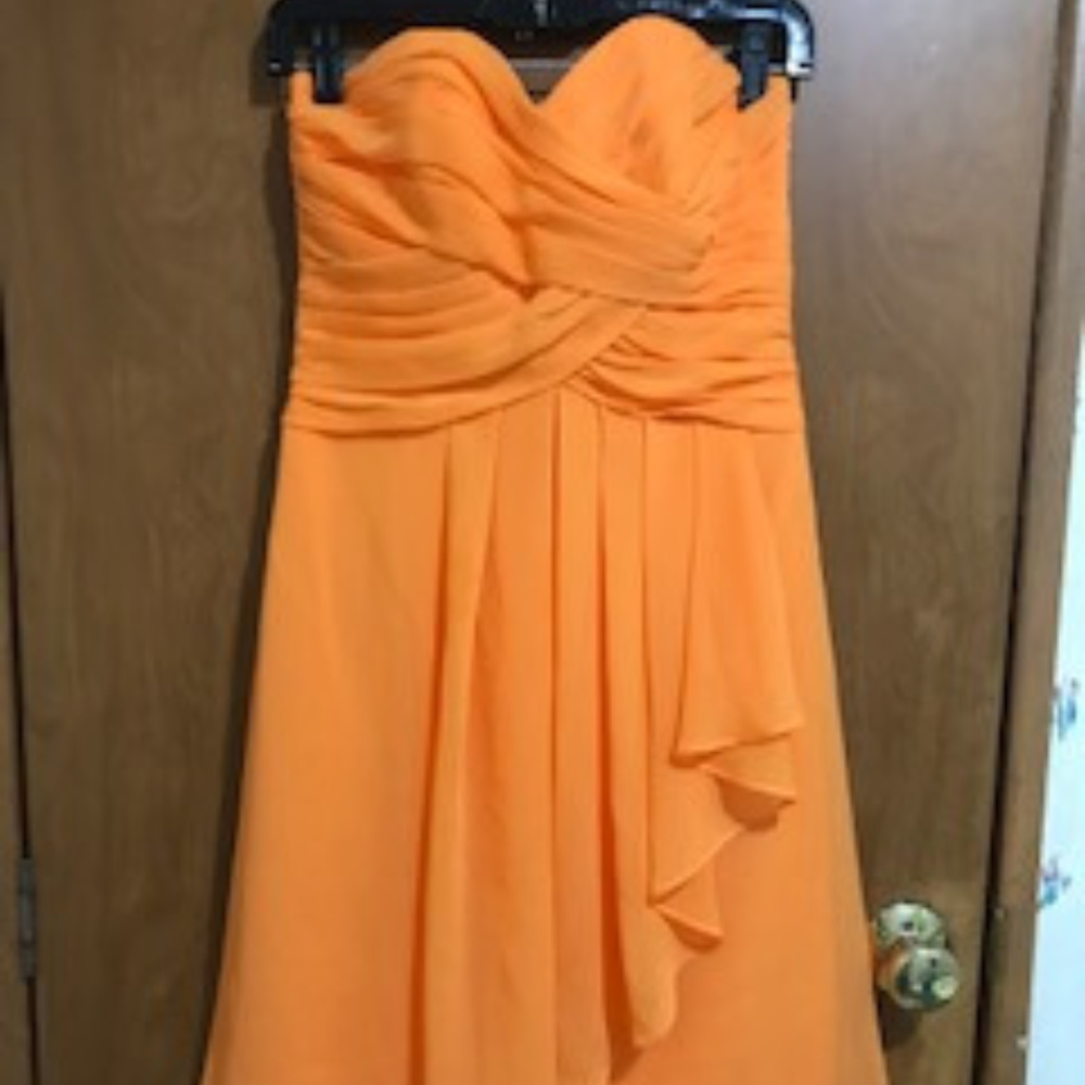 Bridesmaid, dress, knee length, orange dress